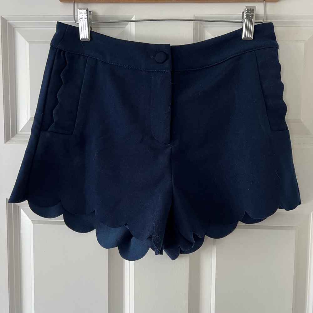 Francesca's Collections Navy Scalloped High Waist Shorts